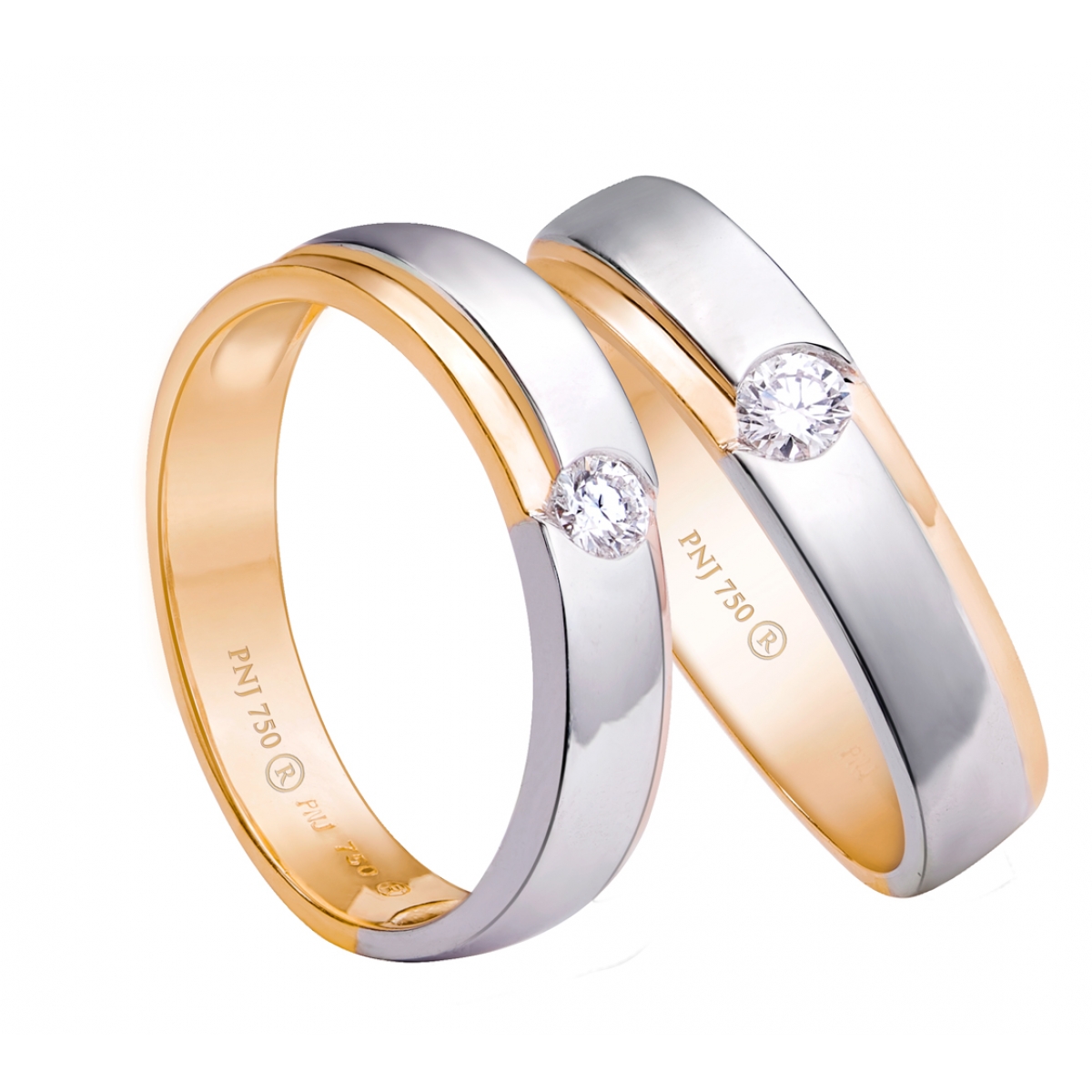 Cặp nhẫn cưới Kim cương Vàng 75% (18K) PNJ Chung Đôi 00130-00128